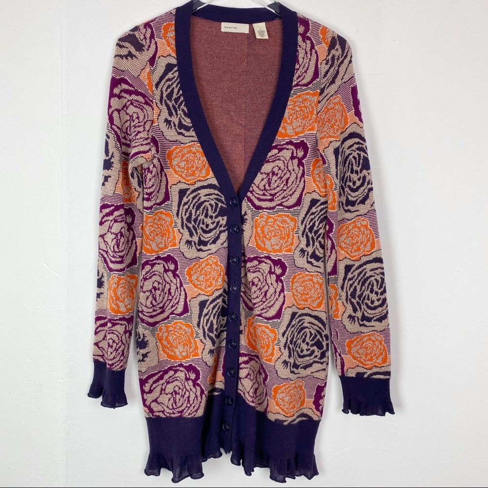 Anthropologie Sleeping on Snow Long Floral Cardigan M
